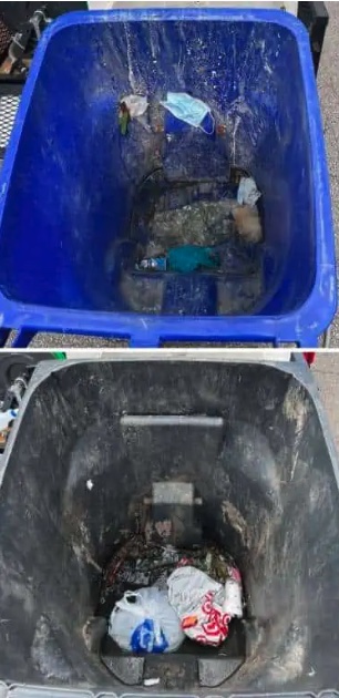 Dirty trash bin interior before cleaning